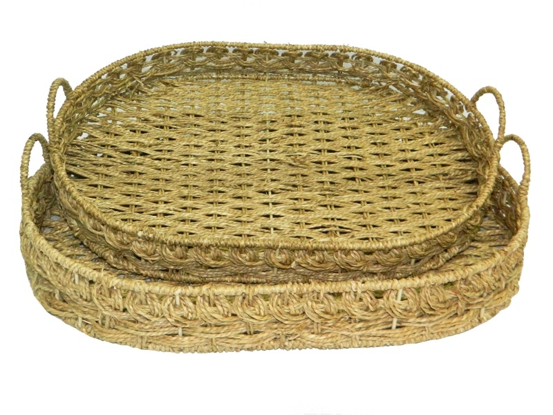 Exquisite Handwoven Seagrass Serving Tray Set with Handles - Eco-friendly Home Decor